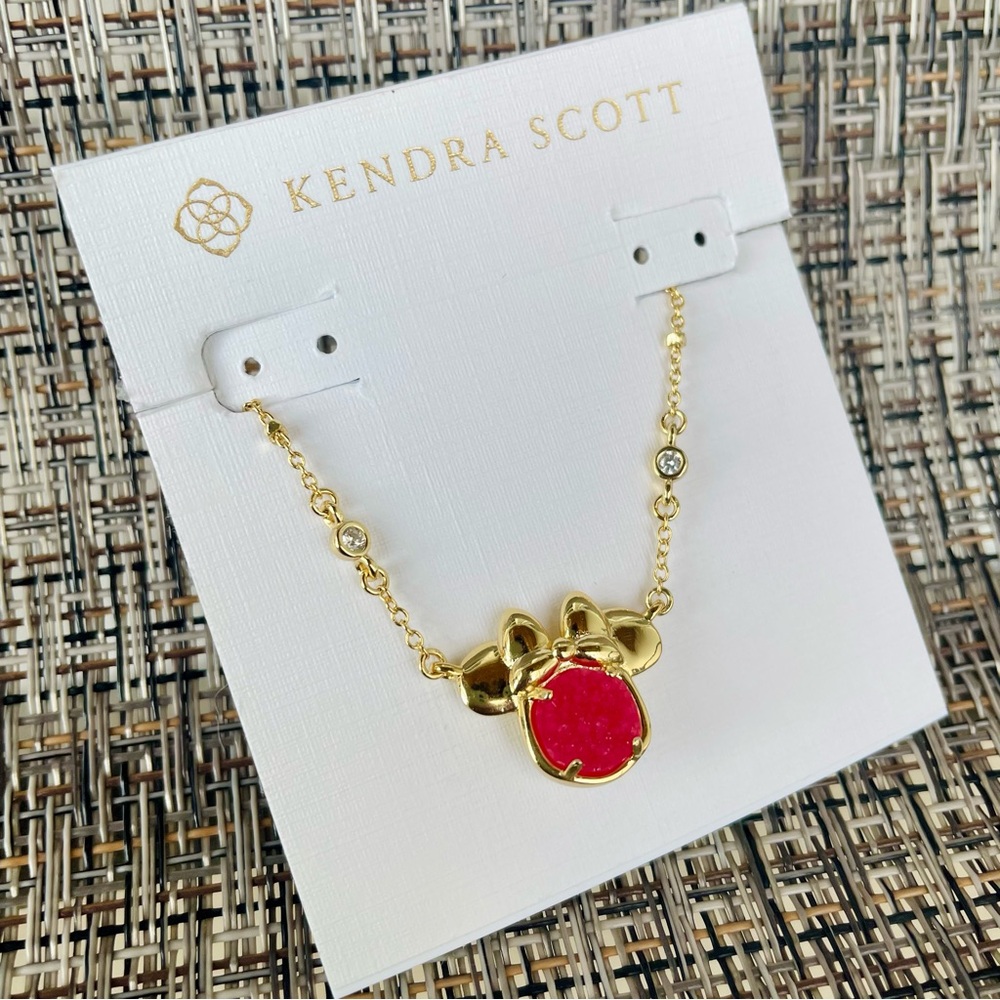 Kendra Scott x Disney Gold Minnie Mouse Hot Pink Druzy Stone Necklace
